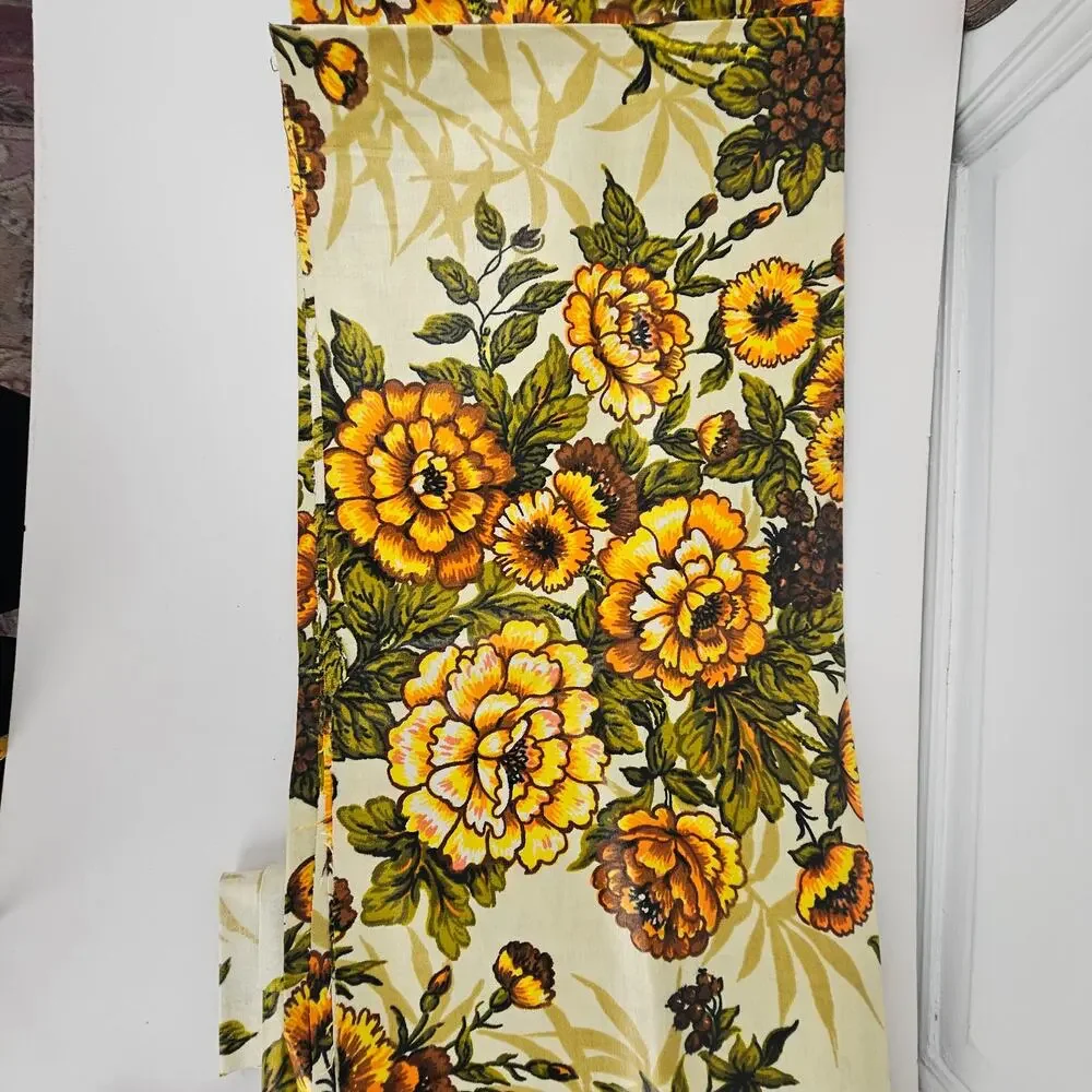 VTG MCM 70s gold green orange floral upholstery home decor fabric